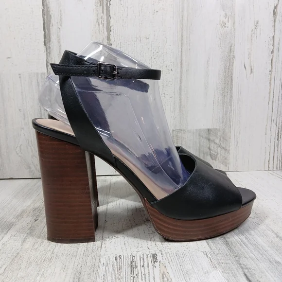 Bleecker & Bond Black Brown Sienna Platform Block Heel Sandals #560 - Picture 6 of 14